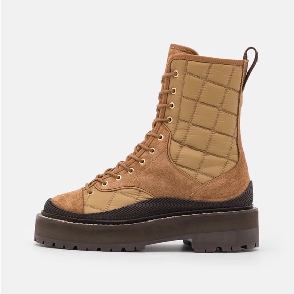 New in box sandro telanes camel chunky sole quilted combat boots sz 37 - Picture 3 of 3